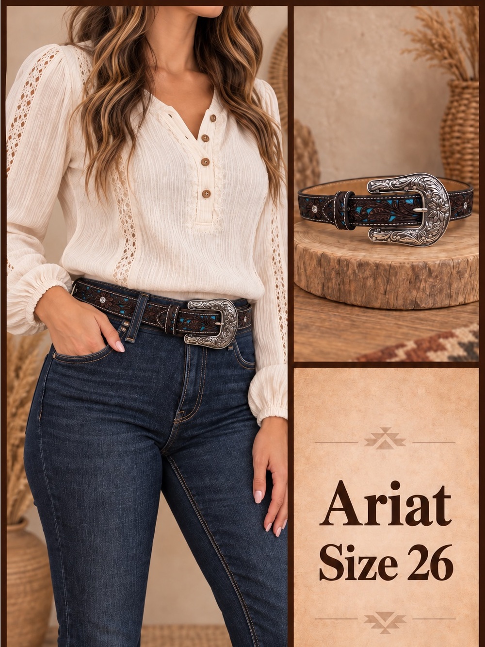 Ariat Brown Turquoise-Accent Belt